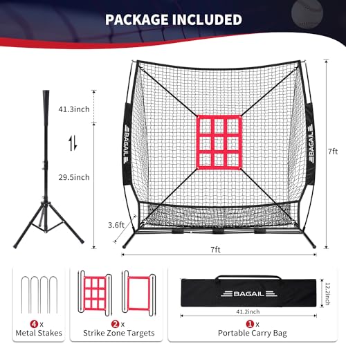 Baseball & Softball Practice Net with Bow Frame, Portable, with Batting Tee and Carry Bag B6660