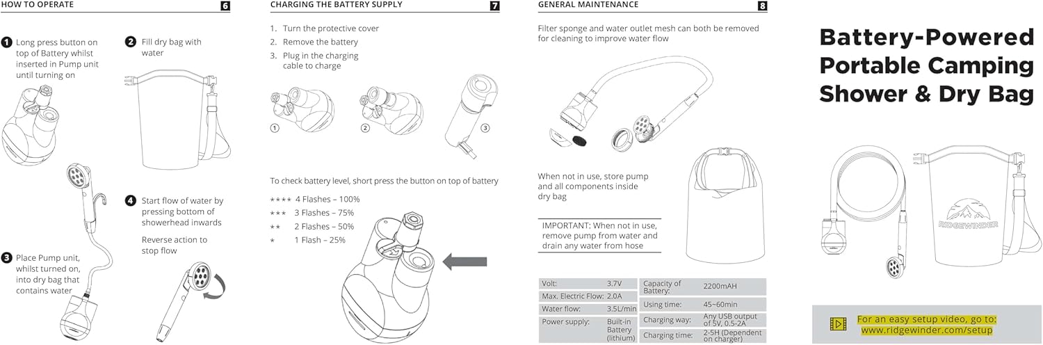 Portable Camping Shower with Rechargeable Battery and Sprayer M75136