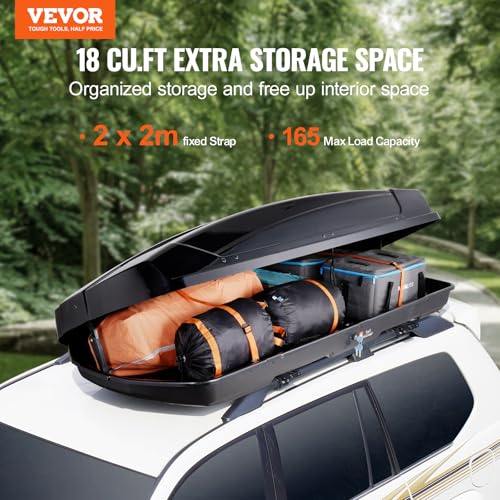 Rooftop Cargo Carrier, 18 Cubic Feet Hard Shell Roof Box, Dual-Sided Opening W552283