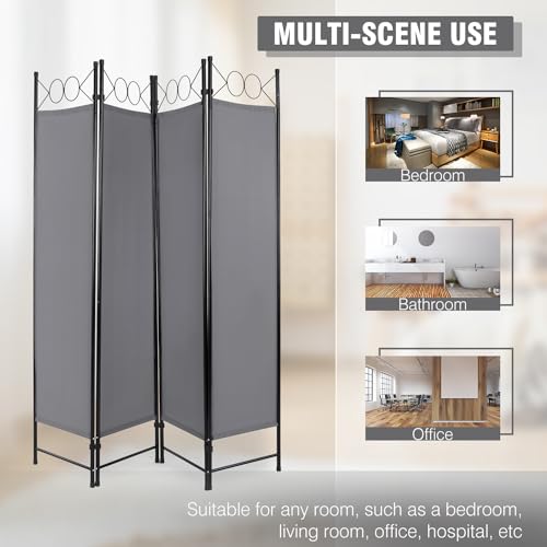 4 Panel Room Divider 6FT Steel Frame Folding Privacy Screen G872592