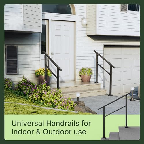 Outdoor Step Handrail for 3 Steps, Black Stair Railing Kit O386