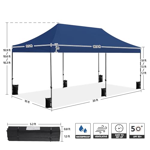Heavy Duty Pop Up Canopy Tent 10x20 with Wheeled Carry Bag, White Q36763