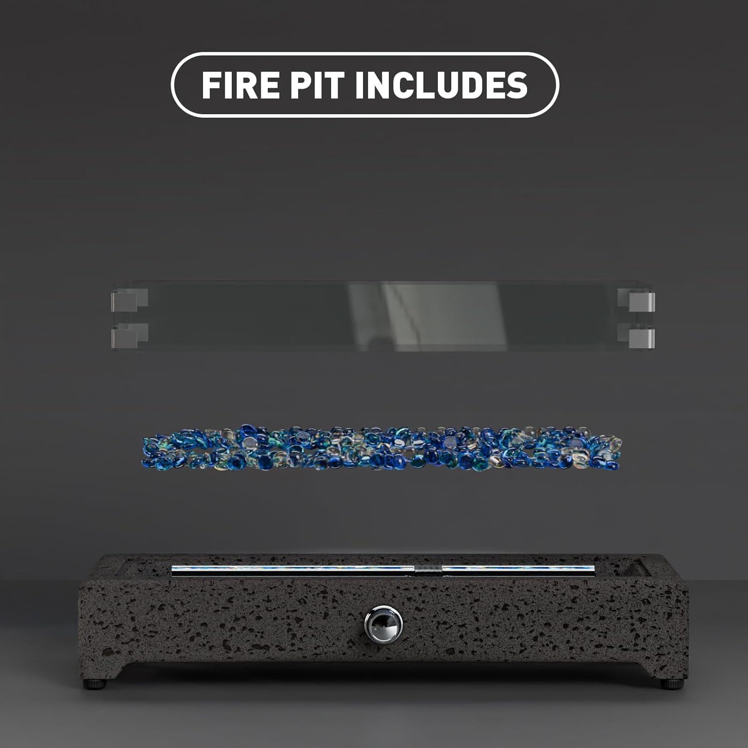 28" Tabletop Propane Fire Pit with Stainless Steel Burner and Glass Rocks M41115