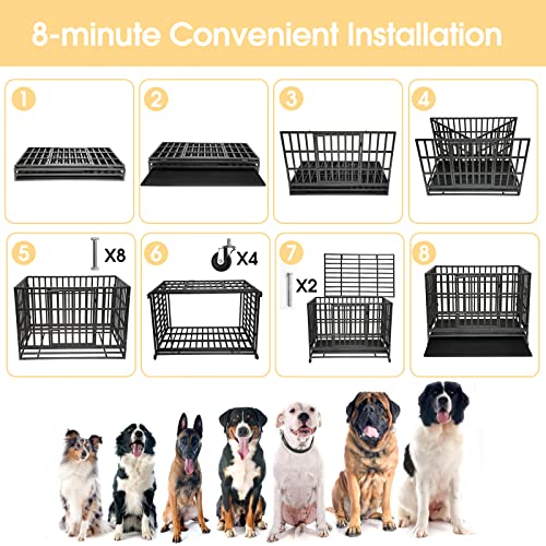 Heavy Duty Dog Kennel Crate with Metal Frame, Double Doors and Lockable Wheels J6089