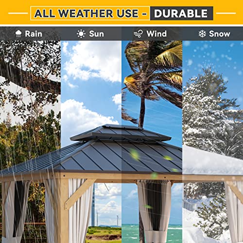 12x20 ft Hardtop Gazebo Double Roof Galvanized Steel Canopy Outdoor Aluminum Frame with Netting and Curtains X191579