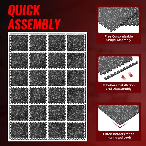 24 Pcs Interlocking Rubber Top Exercise Mats for Home Gym B471556