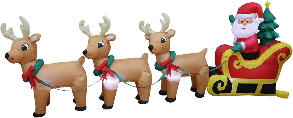 Christmas Inflatable Santa Claus on Sleigh with Reindeer and LED Lights C8501