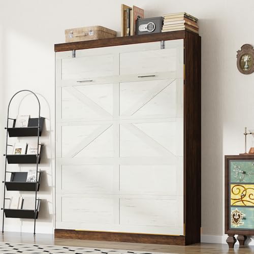 Queen Size Murphy Bed with LED Lights, Foldable Wall Bed Frame with Storage W669