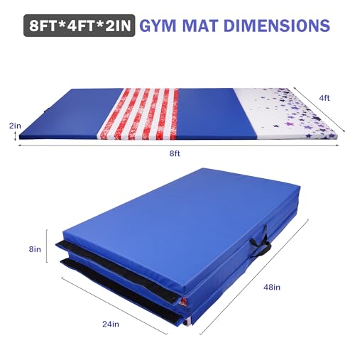 Folding Exercise Gymnastics Mat, 4x8x2 Inch, with Carrying Handles P466