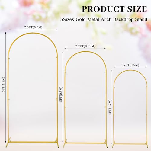 Gold Metal Wedding Arch Backdrop Stand with 3 Arch Covers O82669