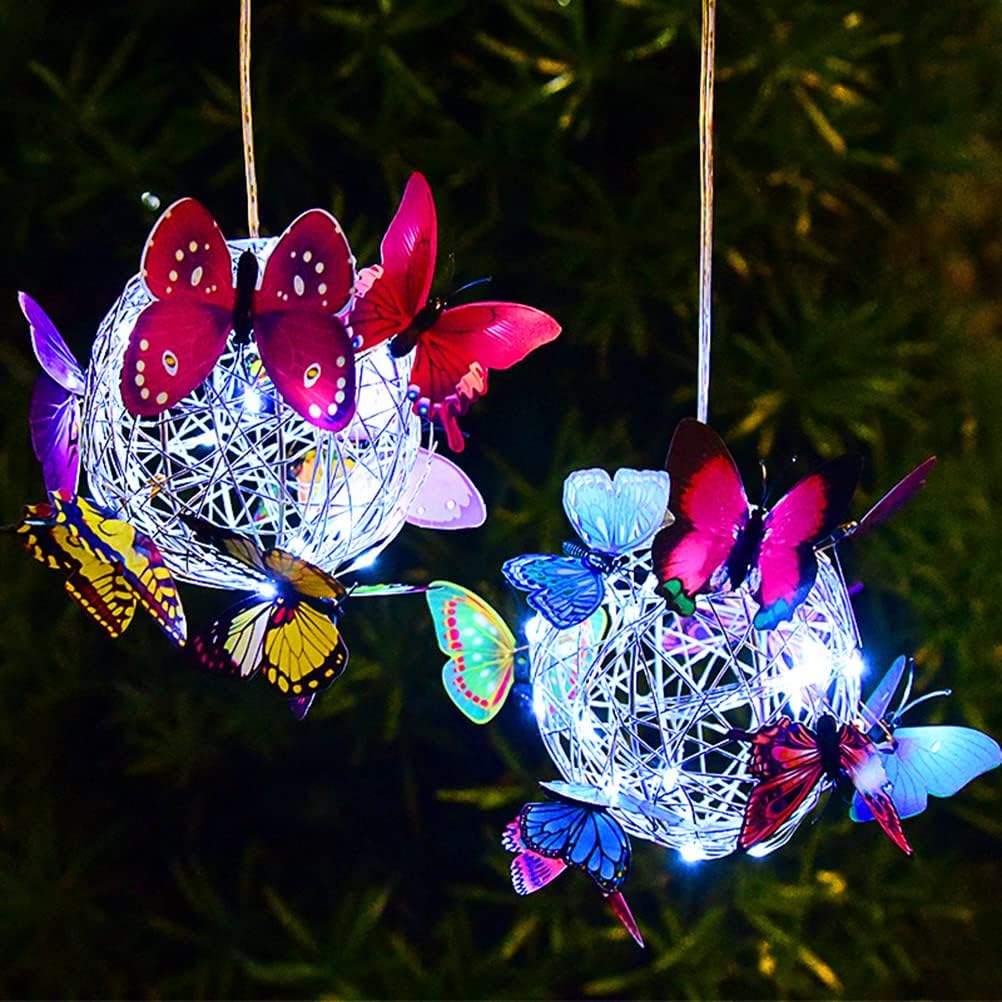 Solar Hanging Mesh Orb with LED Butterfly Light for Garden Patio X559736