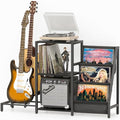 Record Player Stand with Guitar and Vinyl Storage J9238