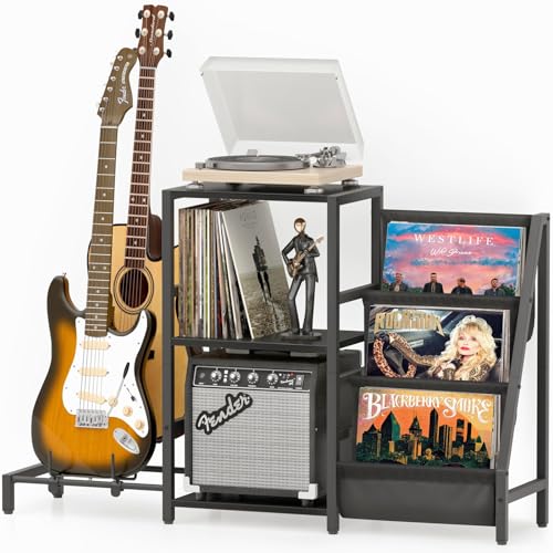 Record Player Stand with Guitar and Vinyl Storage J9238