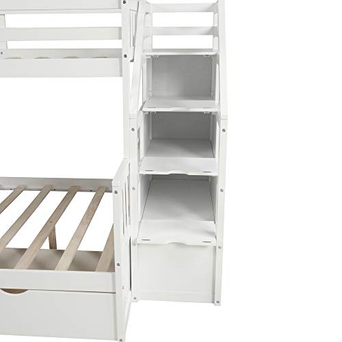 Twin Over Full Bunk Bed with Slide and Stairs for Kids I642