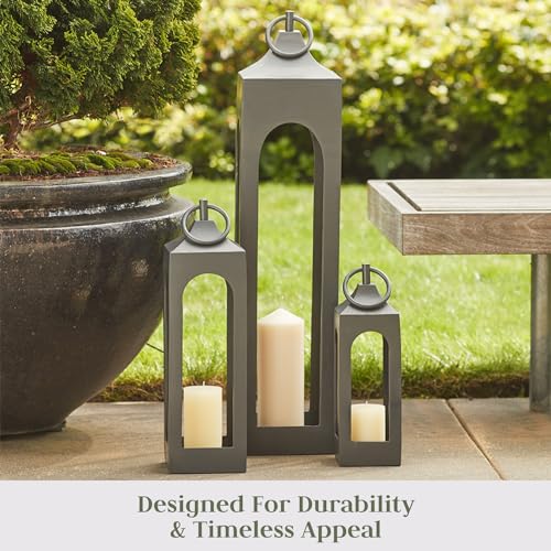 Large Black Metal Lantern with Glass Panels for Indoor Outdoor Decor B6008