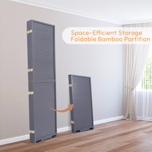 Bamboo Room Divider Folding Privacy Screen, 4 Panel, Beige N84000