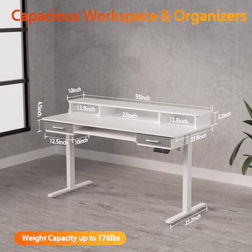 Electric Standing Desk with 2 Drawers, Height Adjustable for Home Office W495