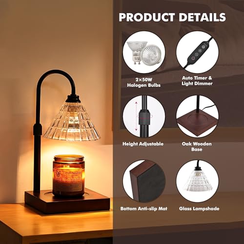 Candle Warmer Lamp with Timer, Dimmable, Height Adjustable for Jar Candles U2742