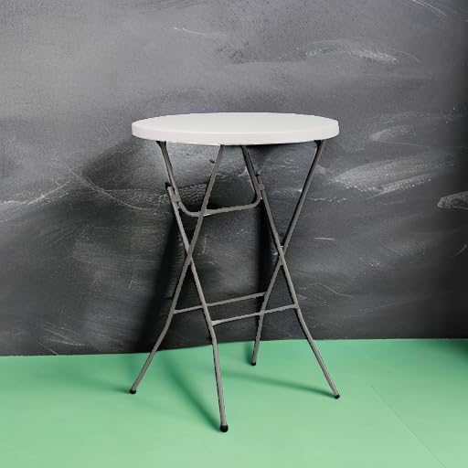 Round Folding Bar Height Table for Parties and Events, Indoor/Outdoor, White Y30232