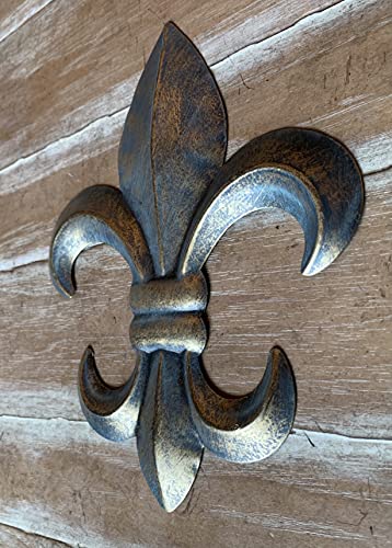 Metal Fleur De Lis Wall Plaque with Hanger, Rustic Tuscan Decor L5199
