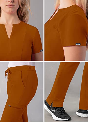 Notched V-Neck Scrub Top & Skinny Cargo Scrub Pants Set Y285