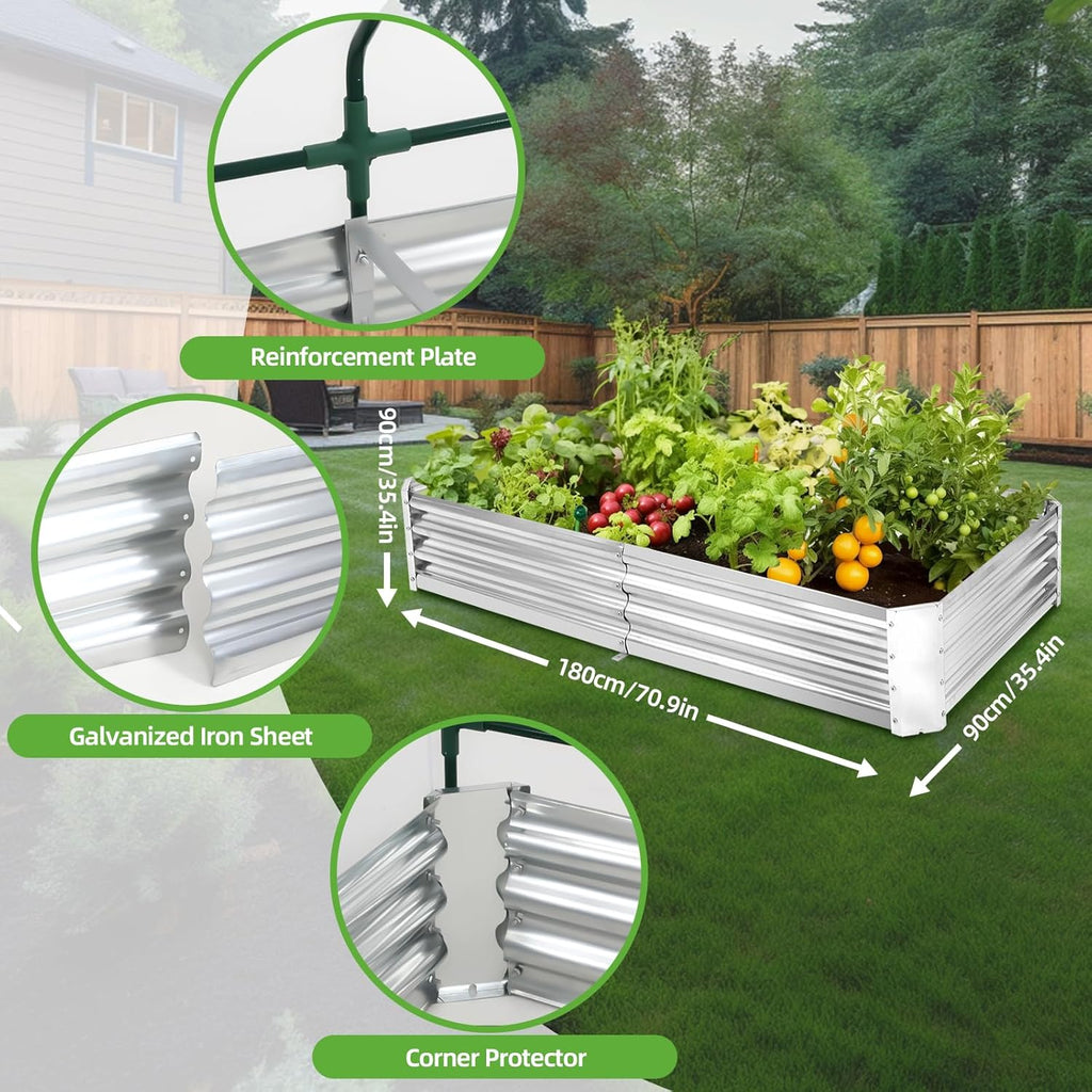 Galvanized Raised Garden Bed with Greenhouse Cover, 6x3x3FT B977