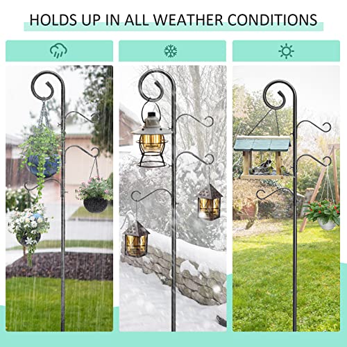 76 Inch Shepherds Hooks for Outdoor, 2 Pack with 4 Hooks, Garden Pole for Hanging Plant Baskets A3952
