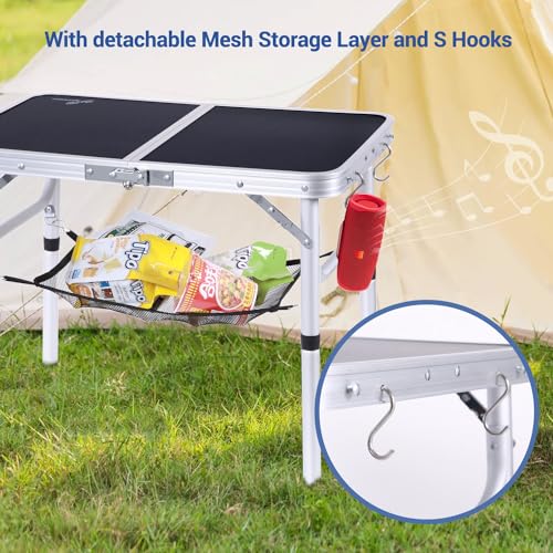 Adjustable Height Small Folding Camping Table with Mesh Layer B206
