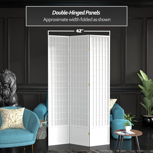7 ft. Tall Window Pane Shoji Screen Room Divider, 3 Panels, White S15216