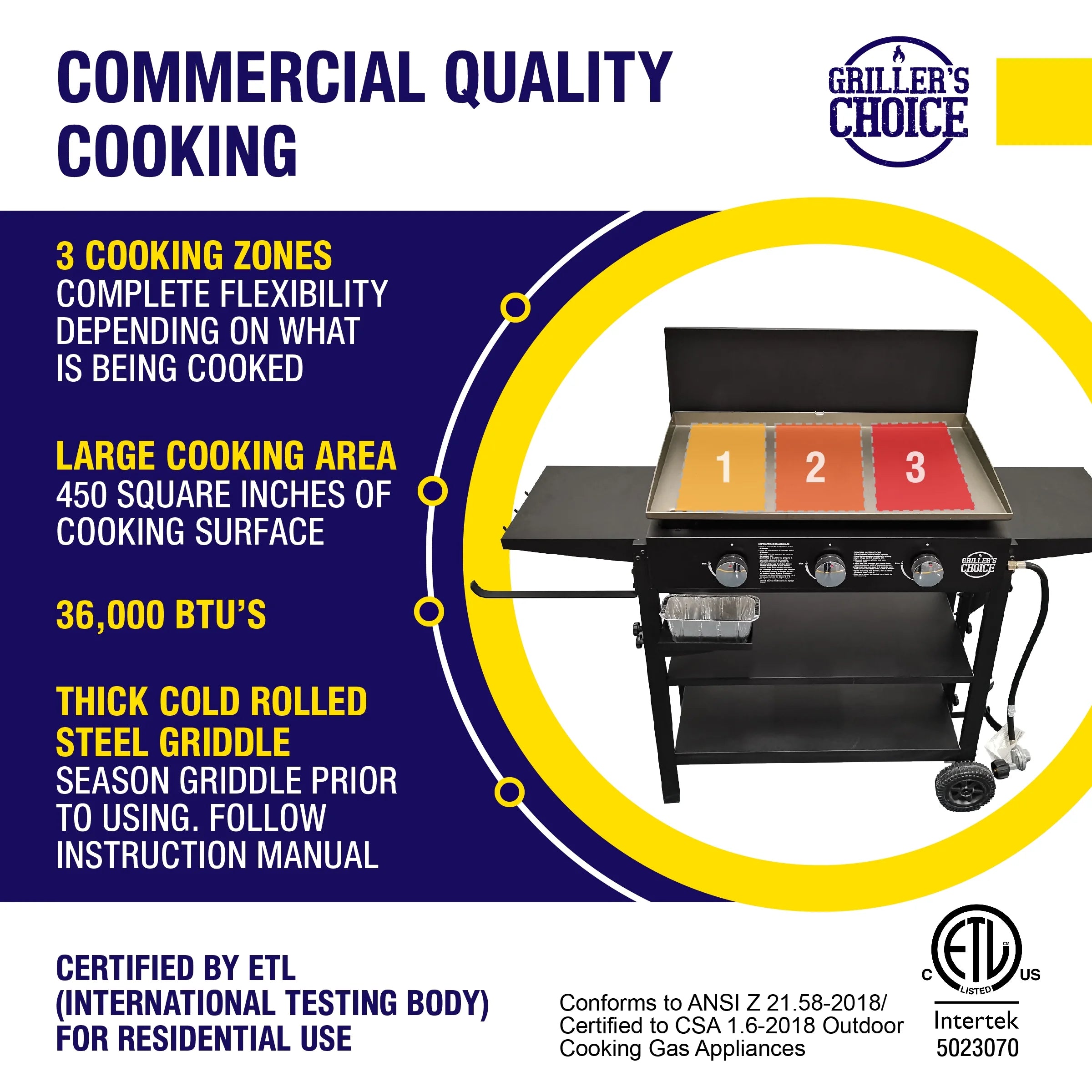 Outdoor Griddle Grill Propane Flat Top with Hood I6574
