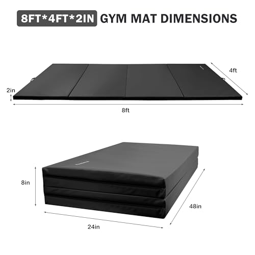 Folding Exercise Gymnastics Mat, 4x8x2 Inch, with Carrying Handles P466