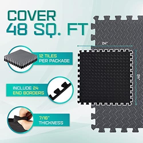 Puzzle Exercise Mat for Home Gym, EVA Interlocking Foam Floor Tiles with Border O344855