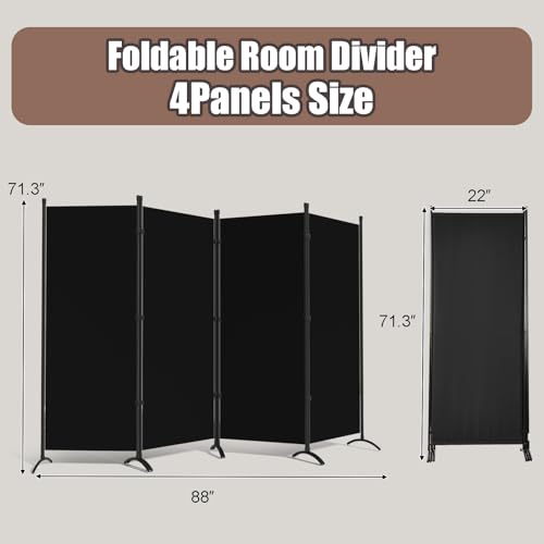 4 Panel Folding Room Divider Privacy Screen with Steel Frame F2996