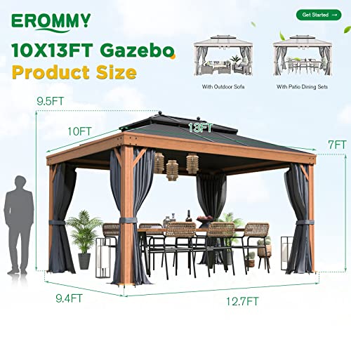 12x20 ft Hardtop Gazebo Double Roof Galvanized Steel Canopy Outdoor Aluminum Frame with Netting and Curtains X191579