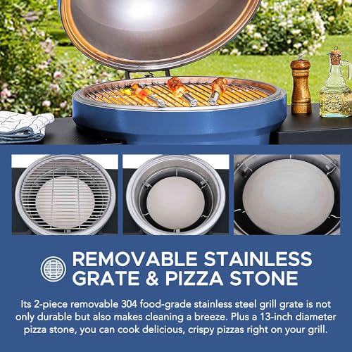 Charcoal Kamado Grill with Pizza Stone and Wheels Y970299