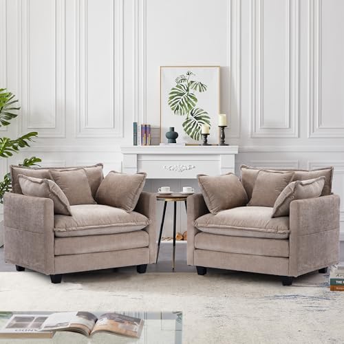 Chenille Lounge Chair with Ottoman, Beige, 1-Seat R52165