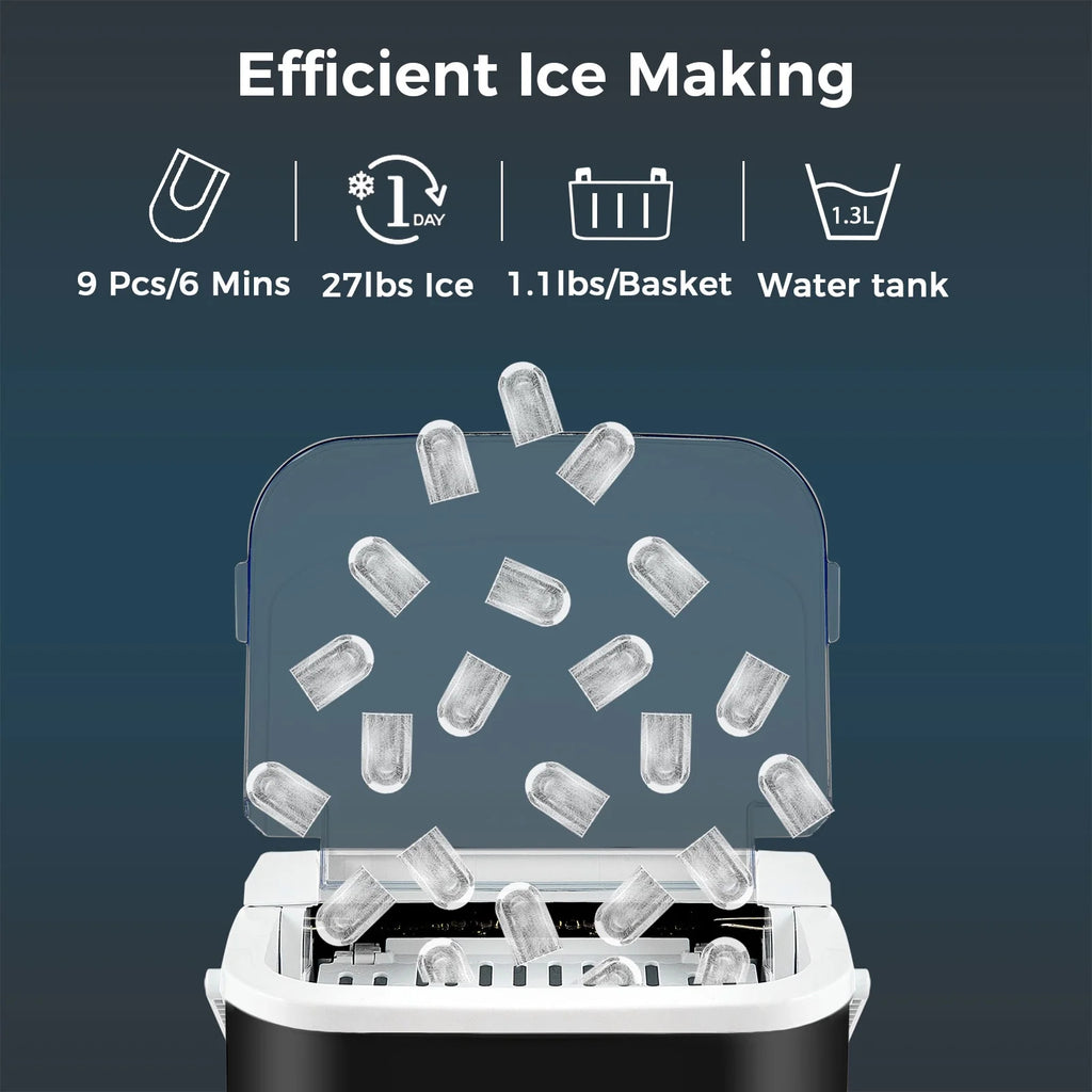 Ice Maker Countertop, Self-Cleaning, 26.5 lbs in 24 Hrs, Black R737