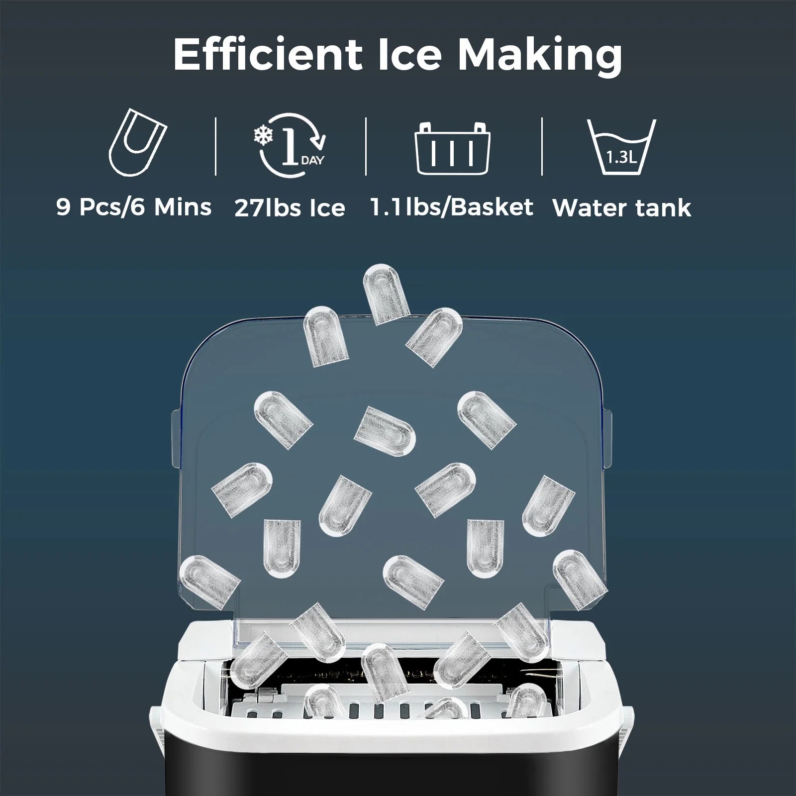 Ice Maker Countertop, Self-Cleaning, 26.5 lbs in 24 Hrs, Black R737