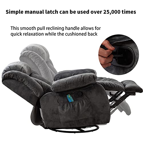 Massage Swivel Rocker Recliner Chair with Heat and Vibration, Grey M1757