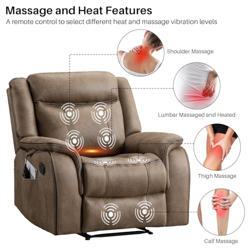 Massage Recliner Chair with Heat, Faux Leather, Manual Reclining Lounge Chair K459