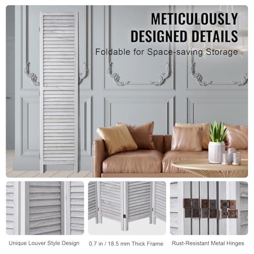 4 Panel Folding Wood Room Divider, 66.9 Inch Tall Privacy Screen I263