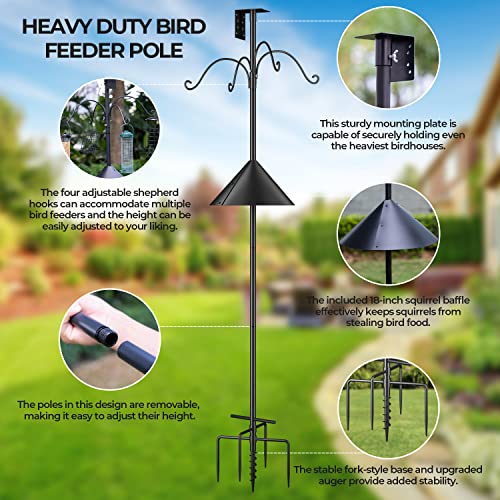 Bird Feeder Pole 92 Inch with 5-Prong Anchor, Adjustable Mount Kit for Wild Birds D7200