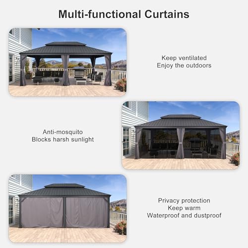 10' x 14' Permanent Hardtop Gazebo with Galvanized Steel Double Roof, Curtains and Netting Included M871