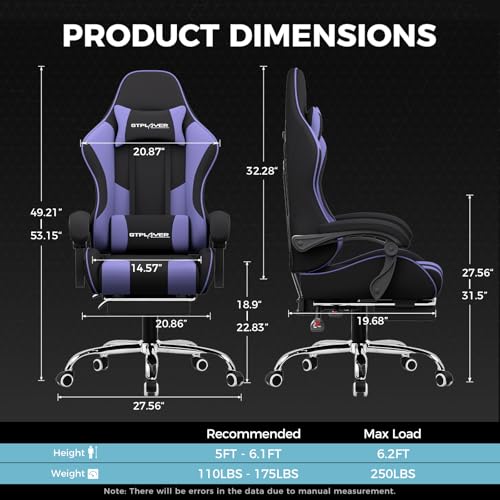 Gaming Chair with Footrest and Lumbar Support, Height Adjustable, Blue Y9034