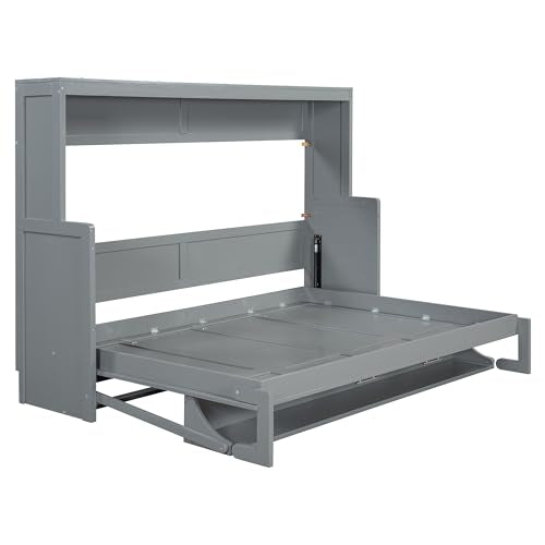 Queen Size Murphy Bed with Cabinet and LED Lights M1232