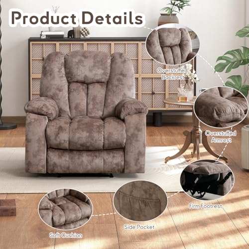 Manual Recliner Chair with Massage and Heat for Adults, Brown O26736