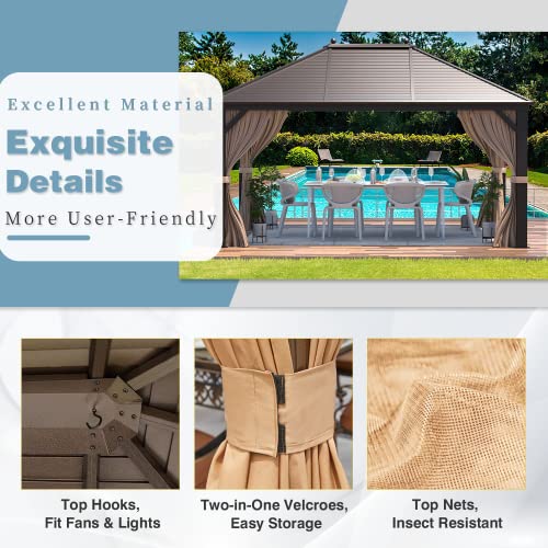 12x16 ft Hardtop Gazebo with Double Roof, Curtains and Netting T94173
