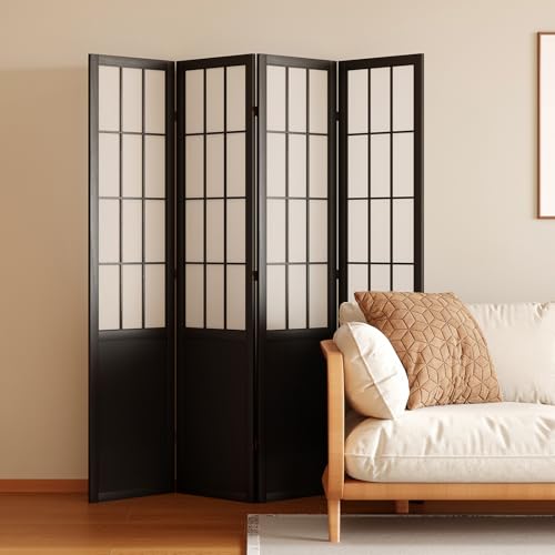 Japanese Shoji Style Folding Room Divider, 4 Panels, Black G5567