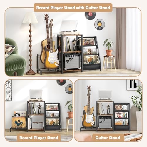 Record Player Stand with Guitar and Vinyl Storage J9238
