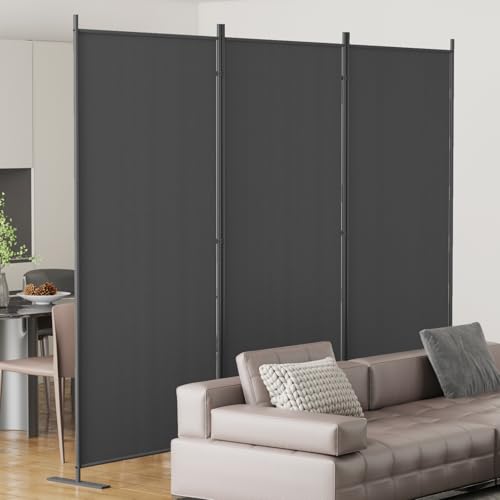8-Panel 6 ft Tall Indoor Folding Room Divider, Portable Privacy Screen, Freestanding Partition, Dark Grey G253901